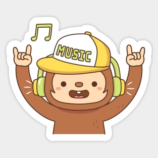 Cute Monkey Loves Listening To Music Sticker